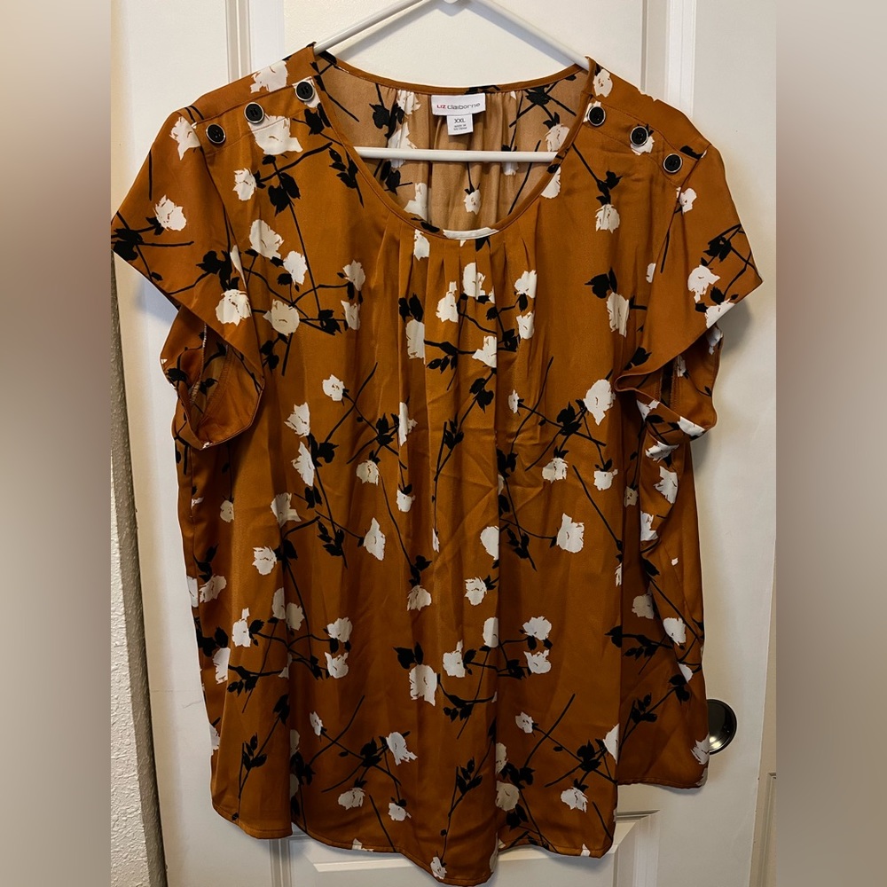 Liz Claiborne Floral Blouse in Brown and White